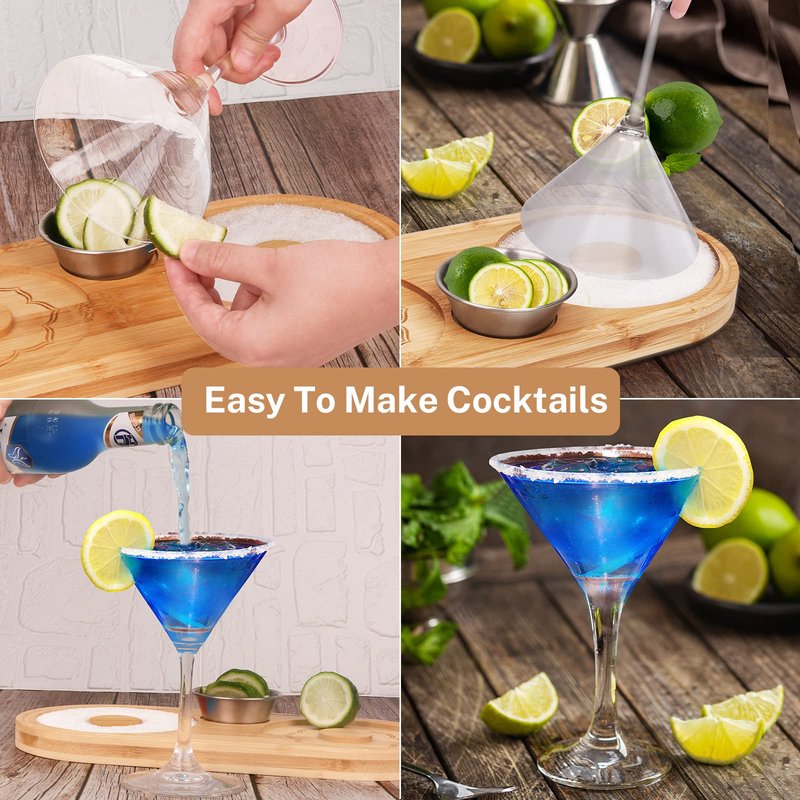Margarita Salt Rimmer Set Salt Sugar Glass Rimmer for Cocktails Wood Salt Rimmer for Wide Glasses up to 6 Inches, Bartender Tool with Stainless Steel Spice Container for Lime/Spice Seasoning