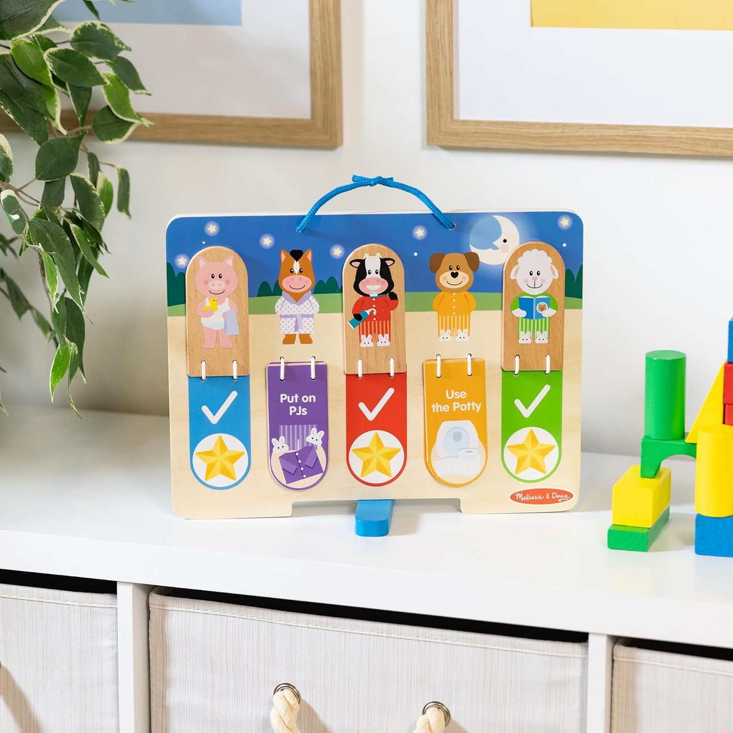 Melissa & Doug My Daily Routines Chart - Wooden Habit Tracker with Multi-Lingual Stickers | Screen-Free Preschool Toy for Ages 3+