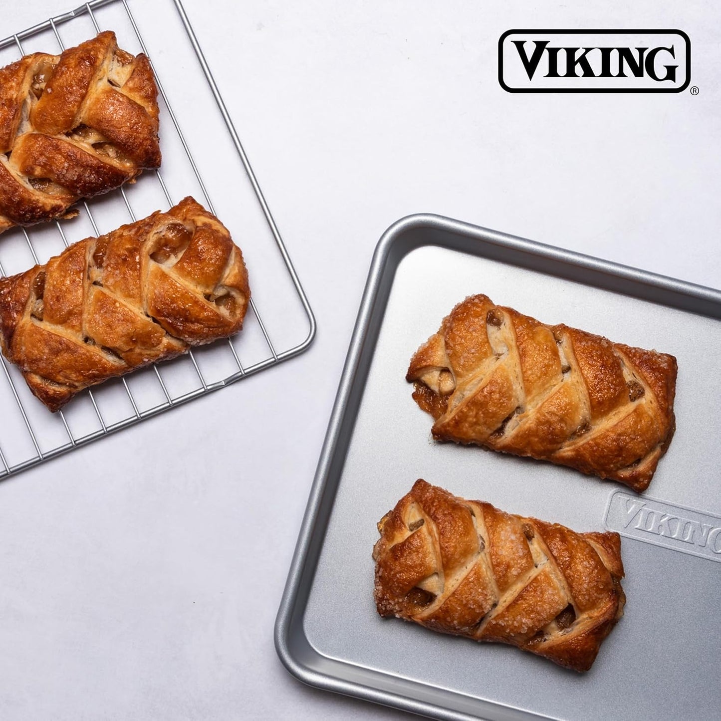 Viking Premium 5-Piece Nonstick Ceramic Baking Pans Set - PFAS-Free Heavy Gauge Bakeware | Oven Safe to 475°F, Silver