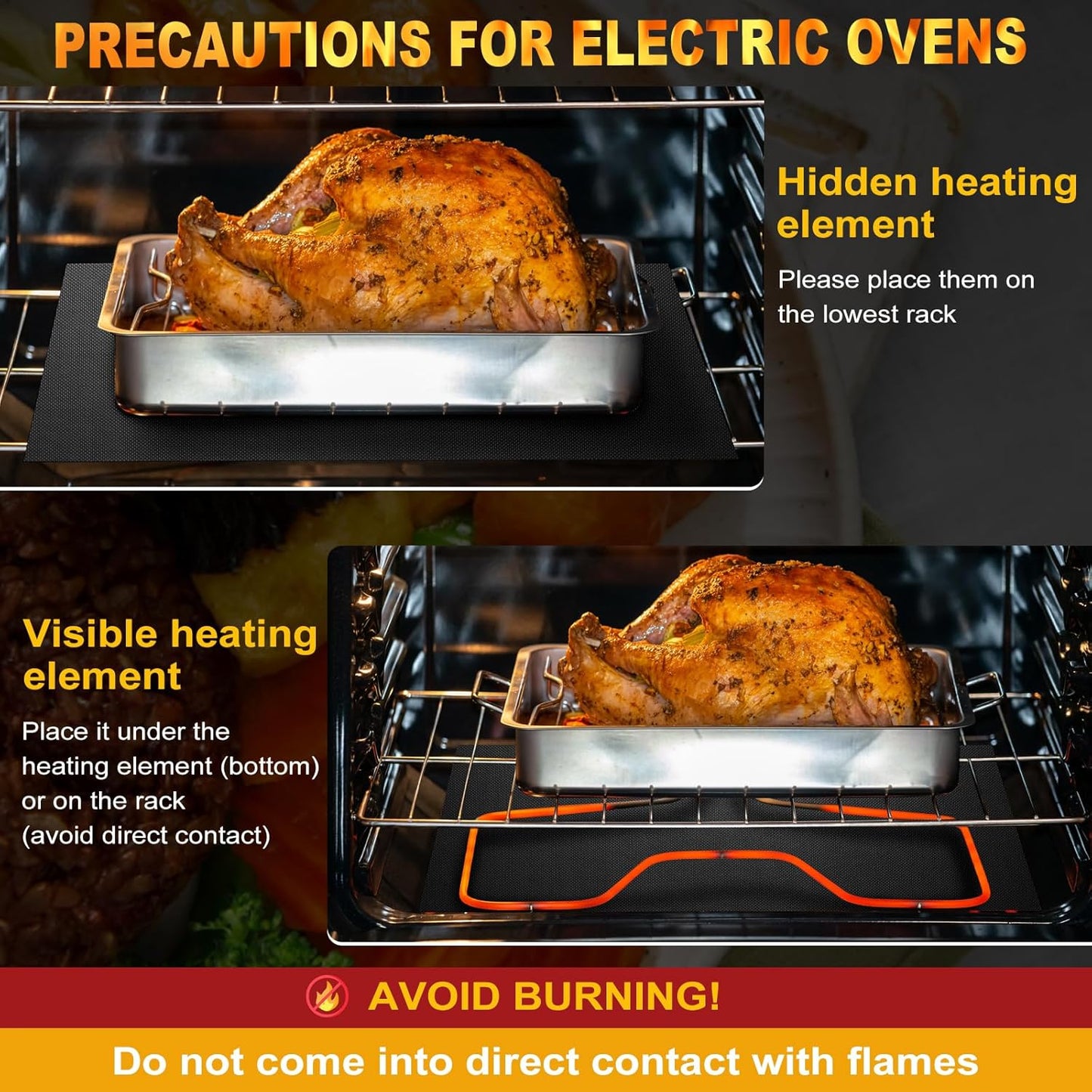 Large Oven Liners by Skiennix - Heavy Duty Non-Stick Mat | Reusable & Heat Resistant, 17"x75", BPA/PFOA Free (Black)