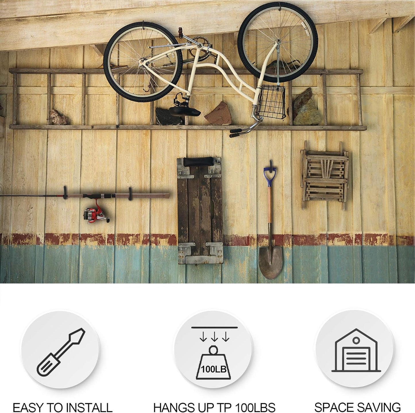 KURUI Heavy Duty Screw-In Hooks - 12 Pack Bicycle Storage Hooks for Garage & Ceiling | Large Black Plant Hooks