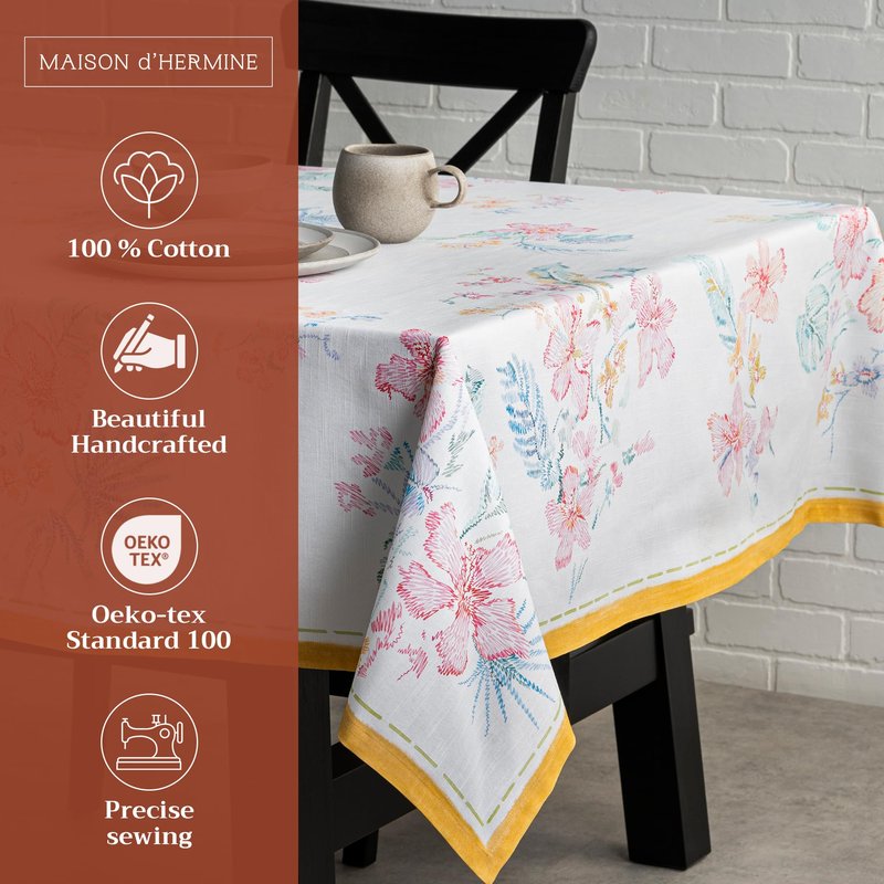 Maison d' Hermine Table Cloth Rectangle Table 100% Cotton 70 x 90 Inches Tablecloth Reusable Decorative for Dining Kitchen Room Farmhouse Home Gifts for Mothers Day Spring Summer - Paradise Island
