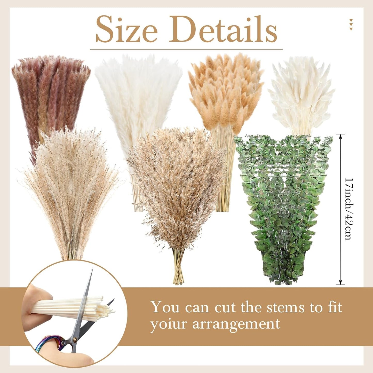 Treela 650 Pcs Dried Pampas Grass Decor Bulk 17" Dried Bunny Tail Fluffy Pompous Pampas Natural Reed Grass Bouquet Wedding Boho Dried Flowers for Home Table Party Decor(Stylish)