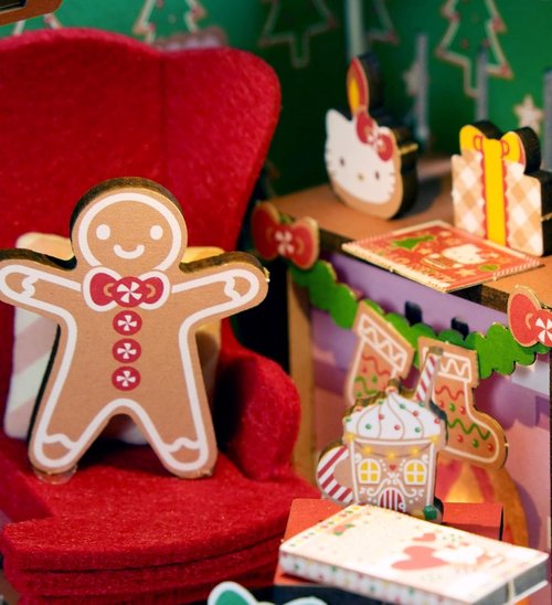 Hands Craft Hello Kitty Gingerbread House Kit - DIY Wooden 3D Puzzle for Holiday Decor | Fun Craft for Ages 14+