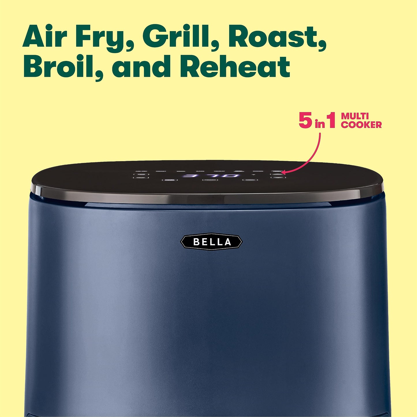 BELLA 2.9QT Touchscreen Air Fryer, No Pre-Heat Needed, No-Oil Frying, Fast Healthy Evenly Cooked Meal Every Time, Dishwasher Safe Non Stick Pan and Crisping Tray for Easy Clean Up, Matte Blue