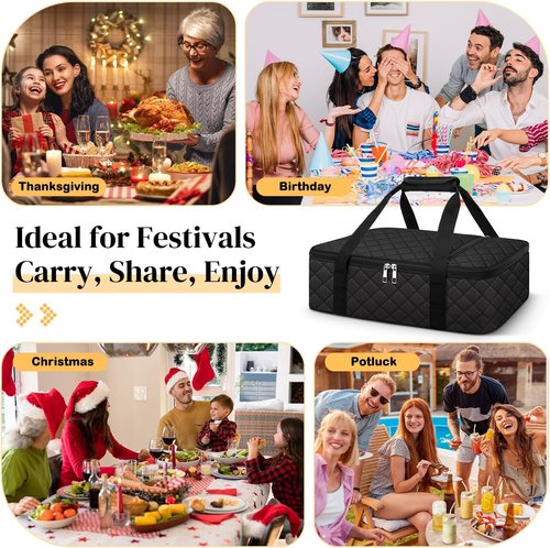 Coobiiya Insulated Casserole Carrier - Thermal Lunch Bag Keeps Food Hot or Cold | Fits 9" x 13" Baking Dish