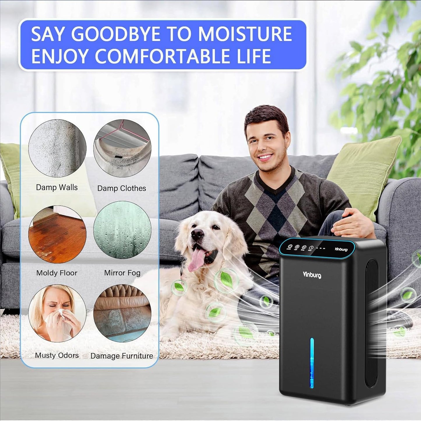 Skiennix Dehumidifier - Quiet 85 OZ Unit for Basements & Bedrooms | Auto Shut-Off & Sleep Mode, Dark Black