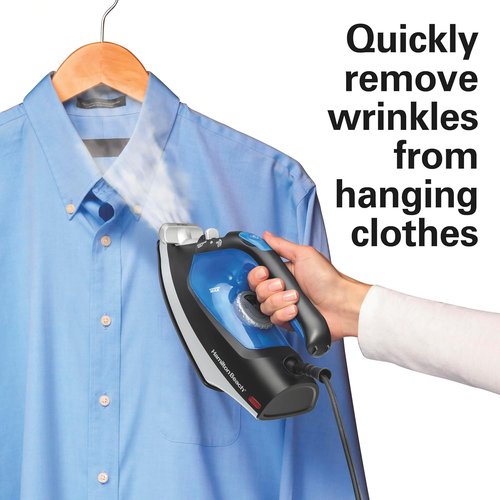 Hamilton Beach 2-in-1 Steam Iron - Versatile Garment Steamer with 5 Temperature Settings, 1200 Watts, Black & Blue