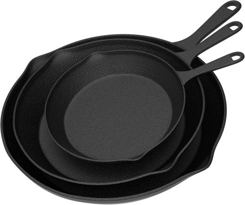 Home-Complete Cast Iron Skillet Set - Pre-Seasoned Nonstick Frying Pans | 10-Inch, 8-Inch, 6-Inch Sizes