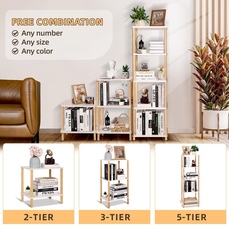 YGYQZ Bookshelf, 5-Tier High Vertical Book Shelf with Large Capacity, DIY Stackable Wooden Bookshelf Organizer, Suitable for Living Rooms, Offices, Bedrooms, and Studies