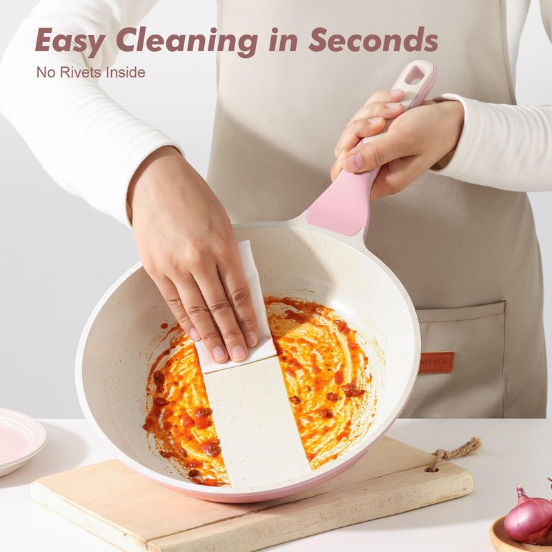 SENSARTE Nonstick Ceramic Frying Pan with Lid 12.5 Inch Cooking Pan Skillet, Free of Intentionally Added PFAS/PTFE Non-toxic Chef's Pan Induction Compatible Pan, Heat Resistant Handle, Sakura Pink