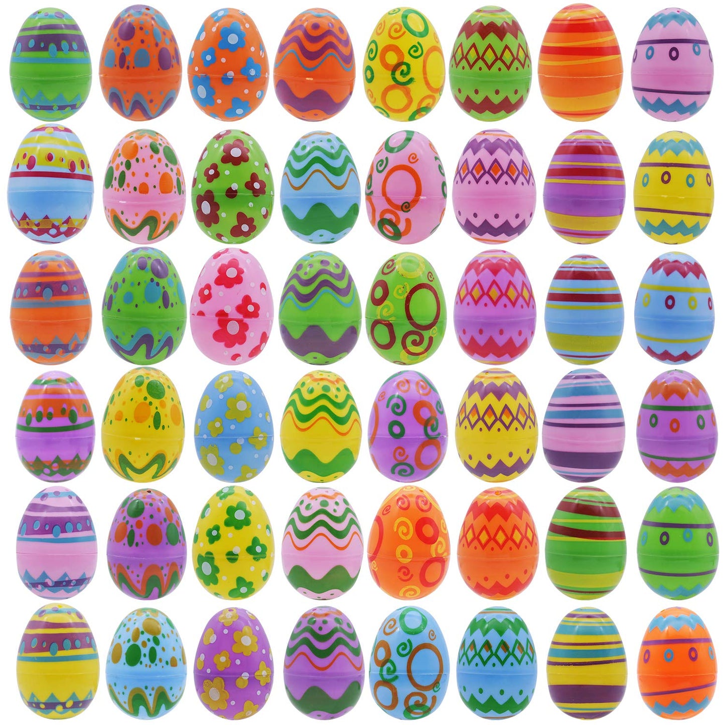 JOYIN 48 Pcs Plastic Printed Bright Easter Eggs 2.3" Tall for Easter Hunt, Basket Stuffers Fillers, Classroom Prize Supplies, Filling Treats and Party Favor