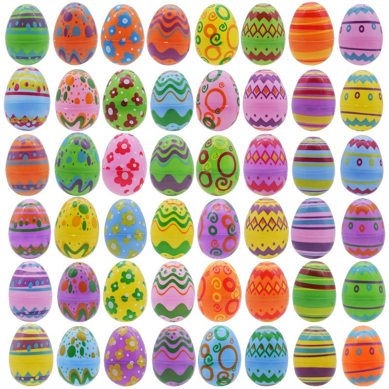 JOYIN 48 Pcs Plastic Printed Bright Easter Eggs 2.3" Tall for Easter Hunt, Basket Stuffers Fillers, Classroom Prize Supplies, Filling Treats and Party Favor