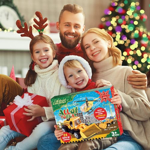 Advent Calendar Alloy Construction Vehicle Toy Set - 2 Mats Included | Perfect Christmas Gift for Boys 3-8 Years (Yellow)