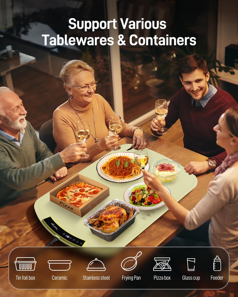 COLDFILL Warming Mat for Food - Electric Warming Tray with 8 Temperature Settings, Full-Surface Heat in 5s, 4 Hours Auto Shut-Off, for Parties, Buffet & Thawing