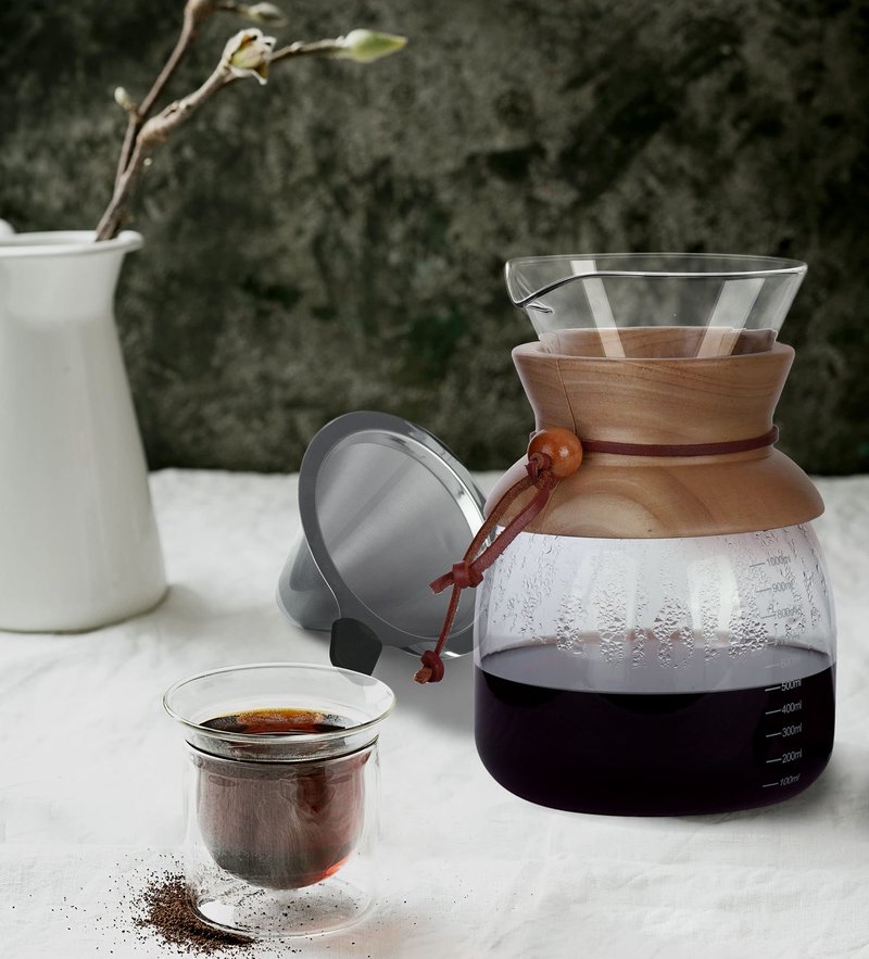 AGOGO Pour Over Coffeemaker Dripper with 304 Stainless Steel Filters Carafe High Capacity 8 Cup