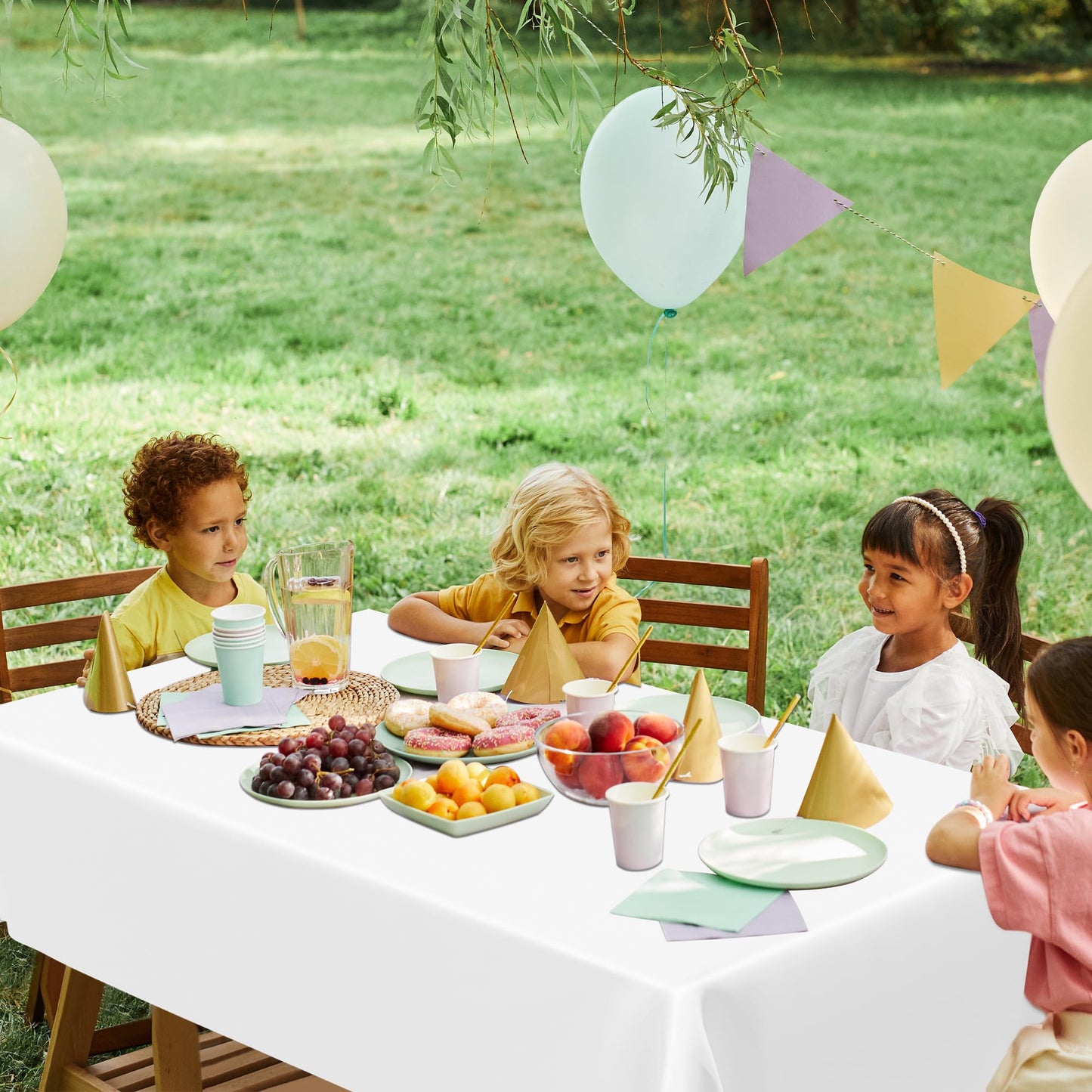 QZYL 12 Packs Disposable White Plastic Table Cloths, 54 X 108 Inches Dining Table Cloth, Plastic Tablecloths for Rectangle Tables, Quick Setup and Cleanup for Parties Picnic, Wedding and Outdoor