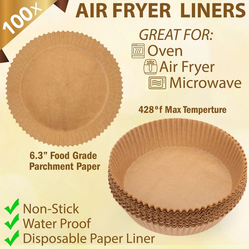 Air Fryer Liners Disposable Parchment Paper, 100 Count - Round 6-7 Inch, Non- Stick Parchment Paper Sheets Liners For Air Fryers 2-5 Quart - 6.3" Round - 100CT