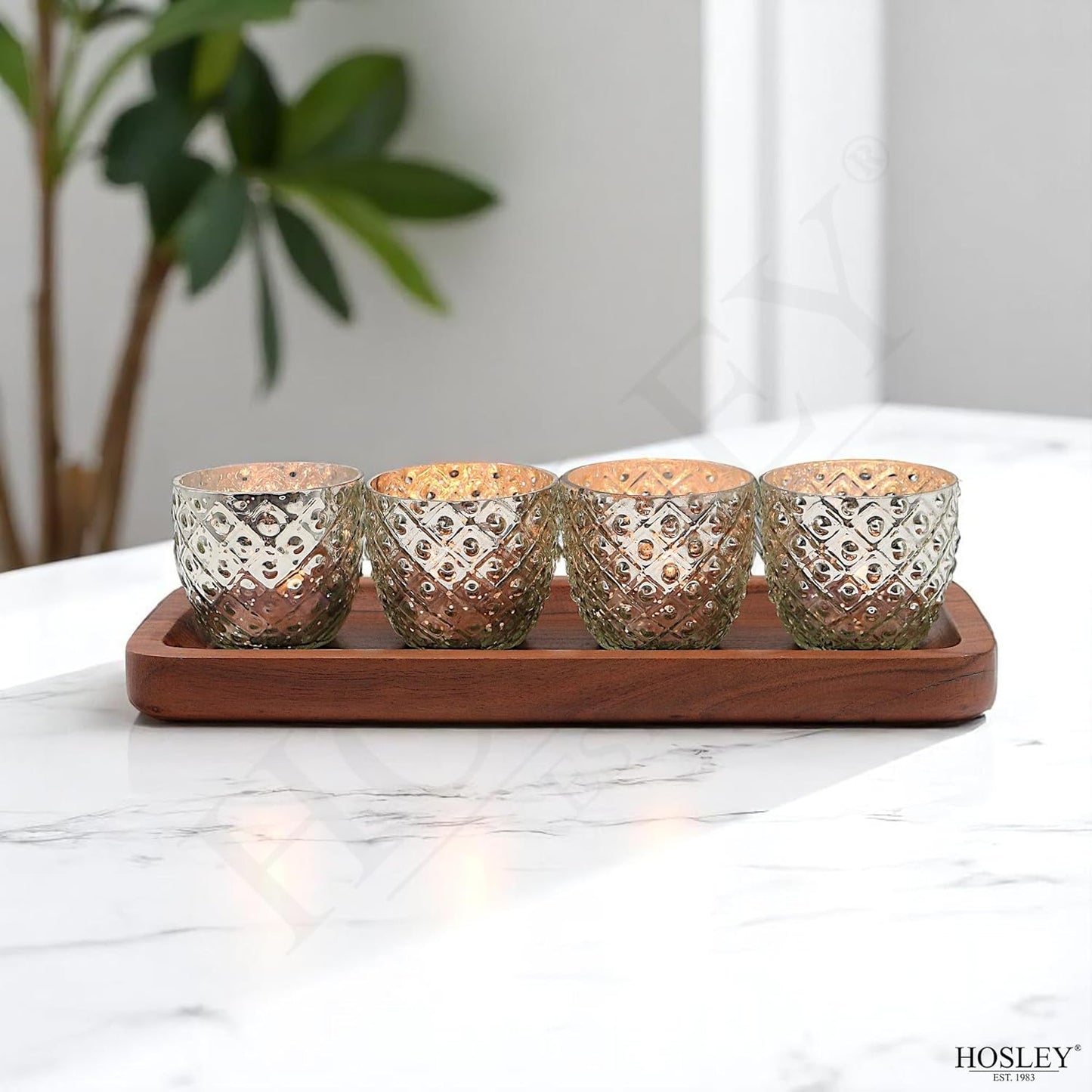 Antique Silver Glass Votive Tealight Candle Holders - Set of 6, 2.75" Diameter for Weddings & Events