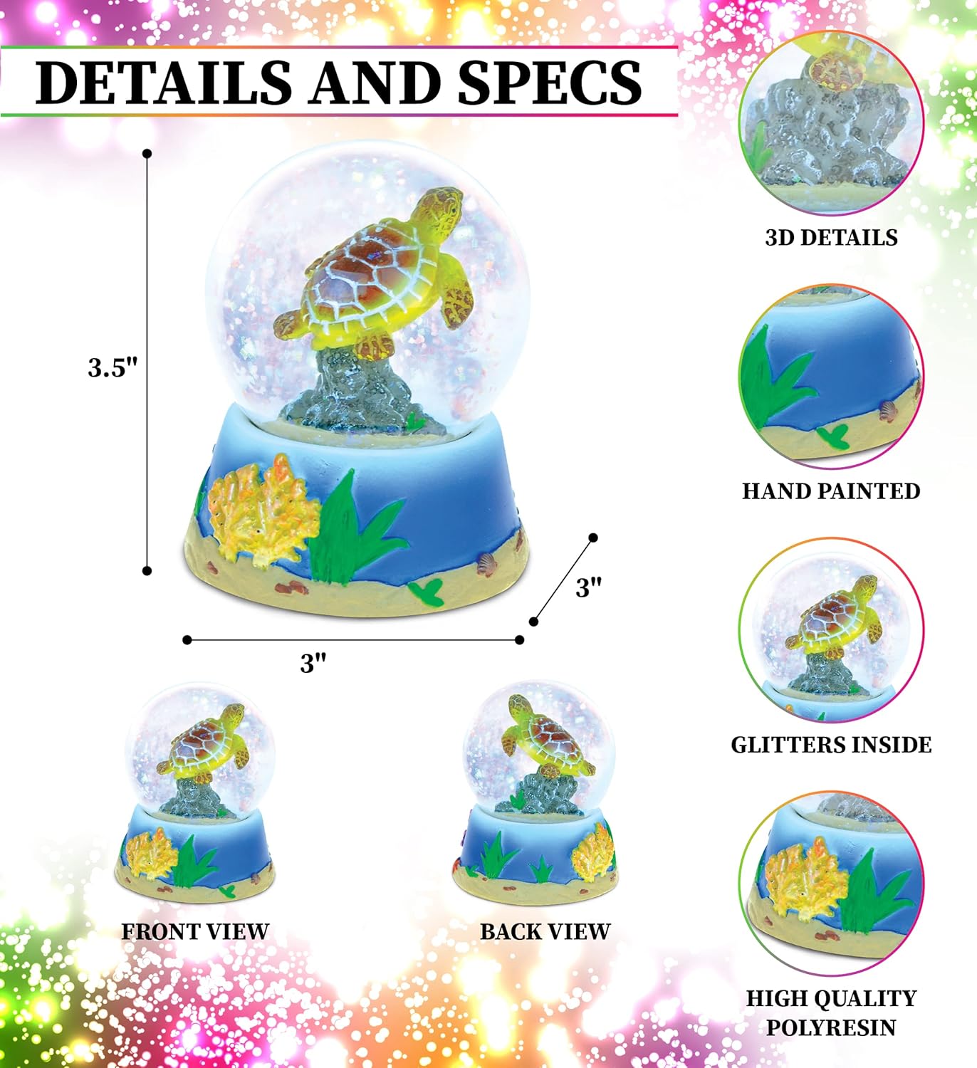 Sea Turtle Snow Globe - Sparkling Glitter Water Globe Figurine for Home Decor