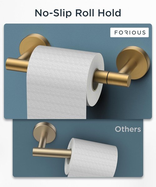 FORIOUS Toilet Paper Holder - Rustproof Stainless Steel Double Post Pivoting Design | Brushed Gold & Matte Black