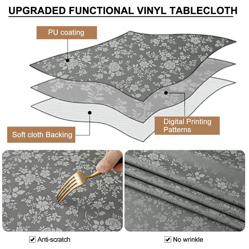 Smiry Rectangle Table Cloth, Waterproof Heavy Duty Vinyl Tablecloths, Wipeable Washable Table Cover for Kitchen and Dining Room (Grey, 54" X 108")