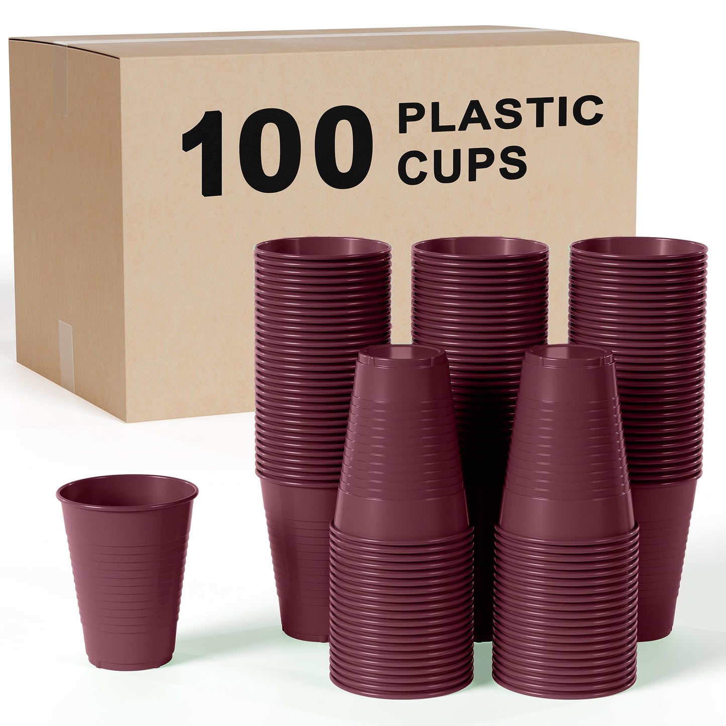 Party Solids Burgundy Plastic Cups - 12 oz, Pack Of 100