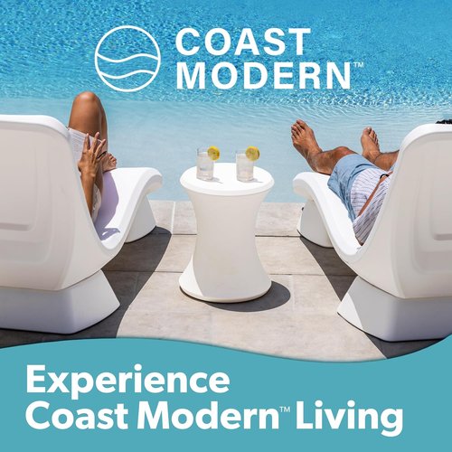Coast Modern Outdoor Side Table - All-Weather Lounger Table for Pool or Patio - 15" White