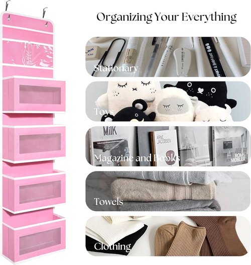 Giraffe Creation Over Door Organizer - 4 Large Capacity Pockets for Closet, Bathroom & Nursery | Pink