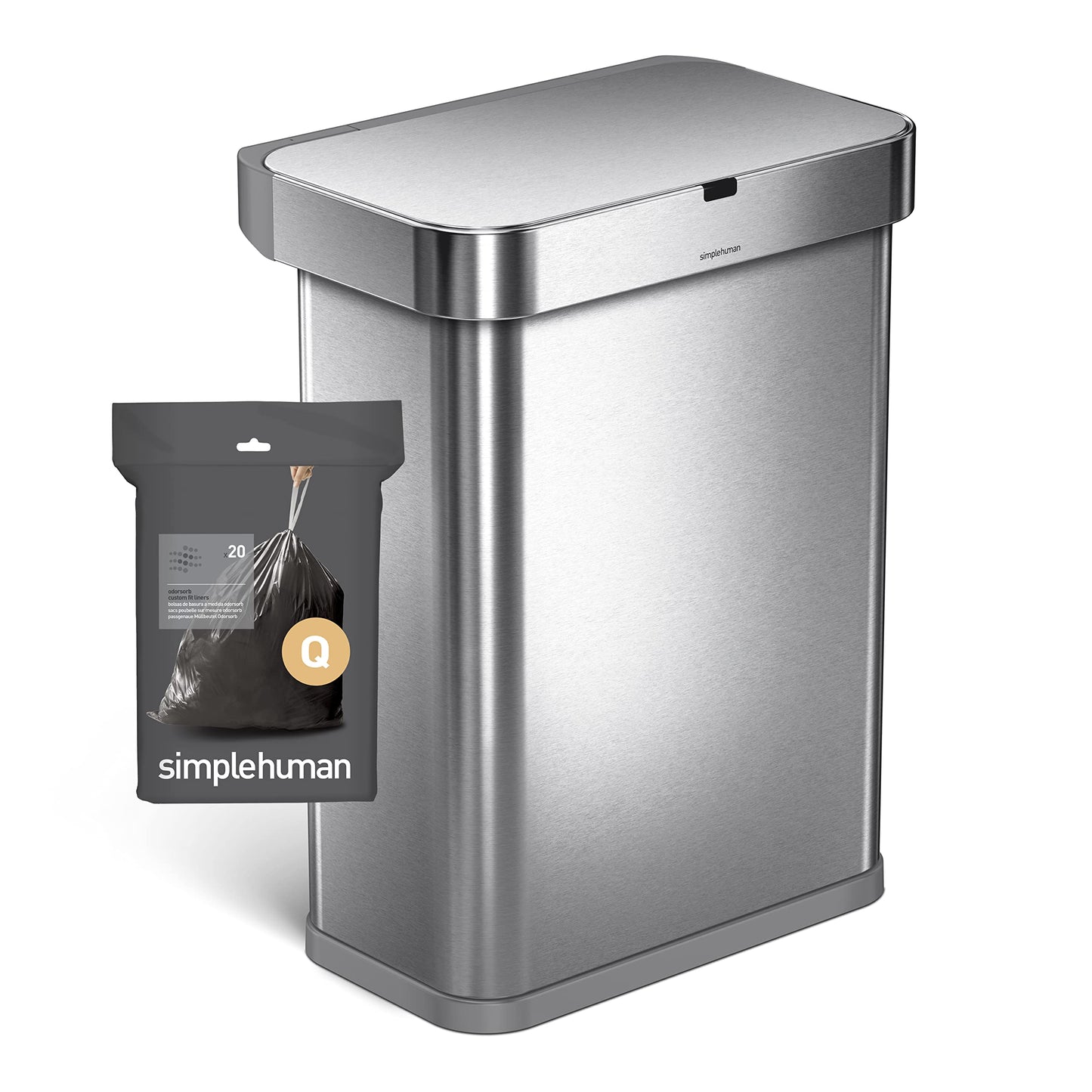 simplehuman Code Q 60 Count, Genuine Odorsorb Custom Fit Liners, Drawstring Odor Absorbing Trash Bags in Dispenser Packs, 50-65 Liter / 13-17 Gallon