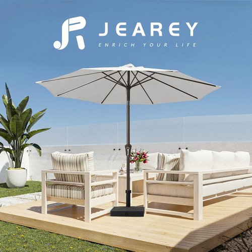 JEAREY 9FT Outdoor Patio Umbrella - Push Button Tilt & Crank | UV Protection & Waterproof (Creamy White)