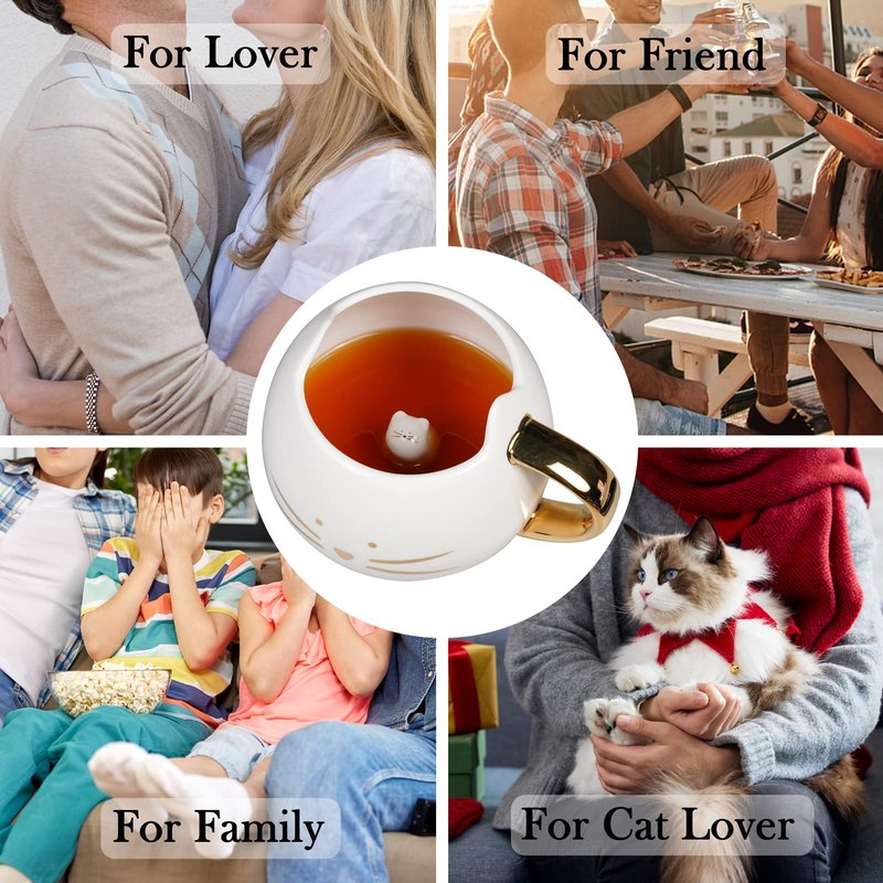 Koolkatkoo Cat Coffee Mug for Women Girls Cute Ceramic Meow Mugs for Cat Lover Tea Cup 12 oz White