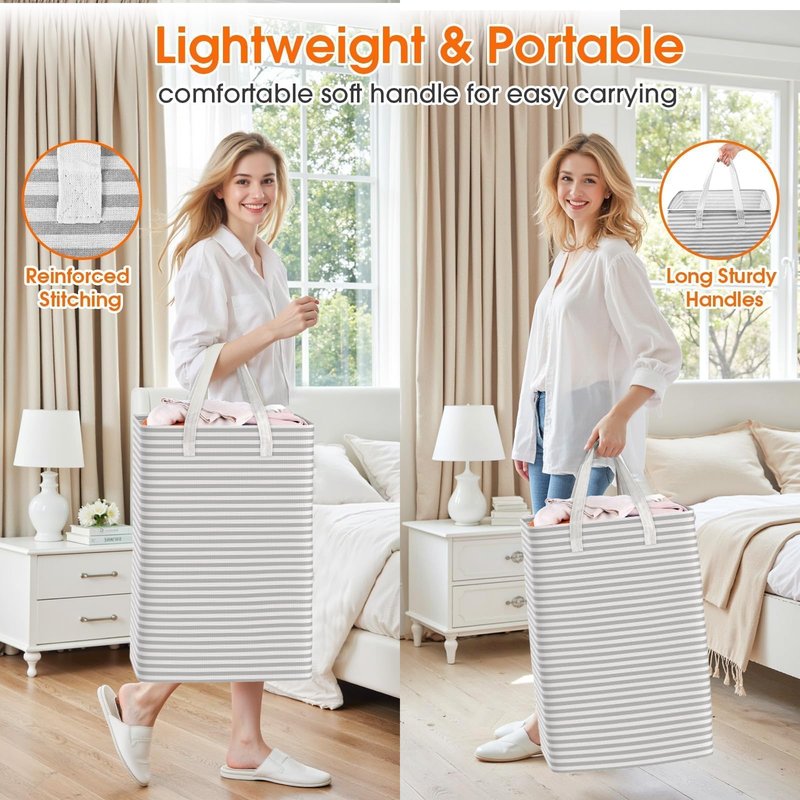 SmartTrends 3 Pack Laundry Basket, Waterproof & Freestanding Large Laundry Hamper, Collapsible Clothes Hampers with Easy Carry Long & Reinforced Handles in Bedroom Bathroom, College Dorm(75Lx3, Gray)