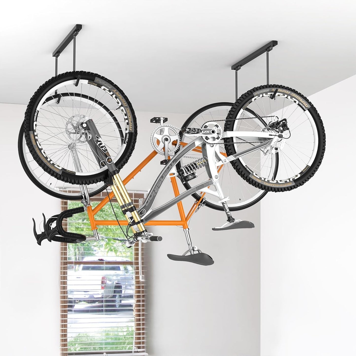 WALMANN Ceiling Mounted Bike Rack - Space-Saving Storage for 2 Bikes Horizontally or 4 Bikes Vertically