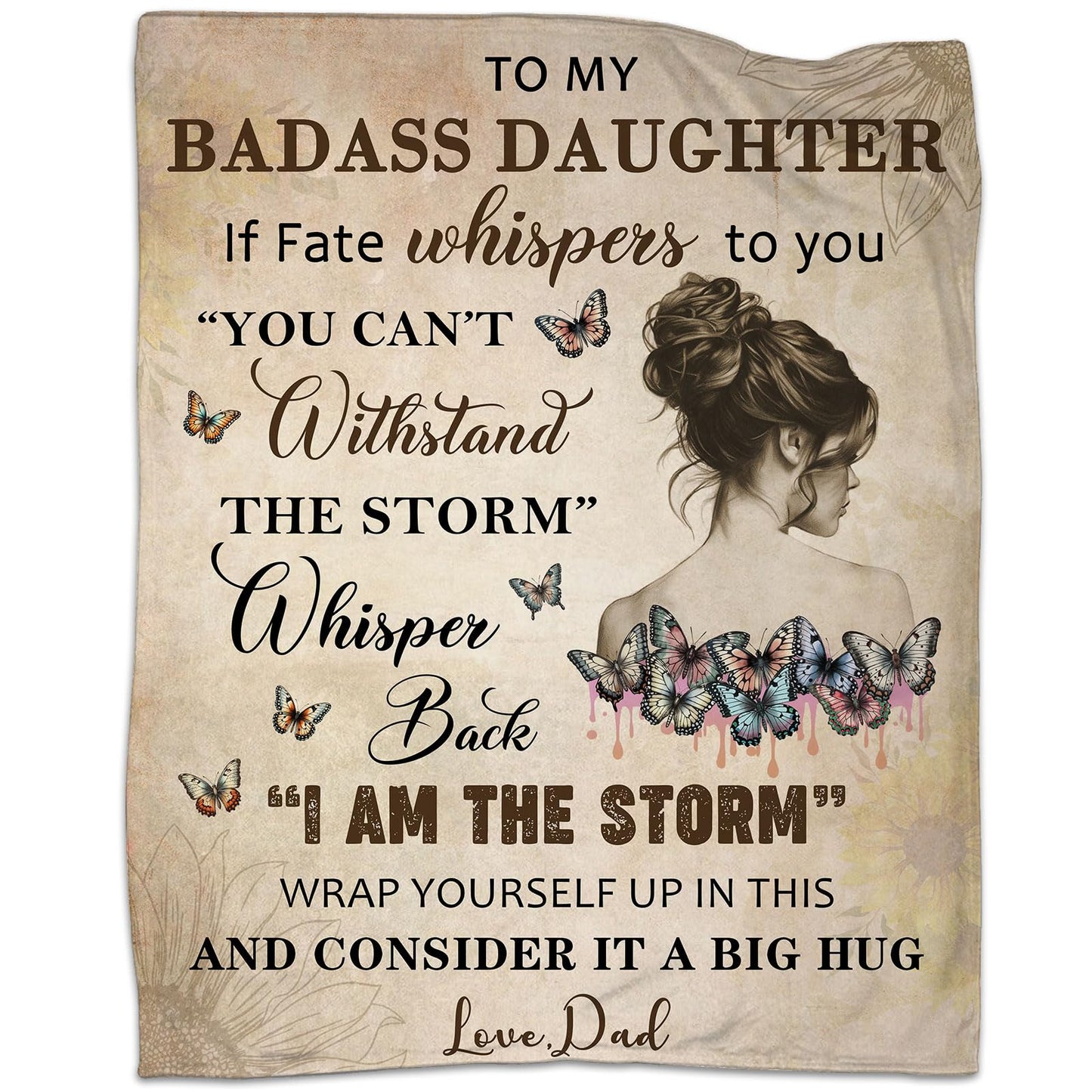 JOPJOLIW to My Badass Daughter Blanket from Dad - to My Daughter from Dad Gifts for Daughter Blanket, Badass Daughter Blanket Gift from Dad and Mom, 60" x 80"