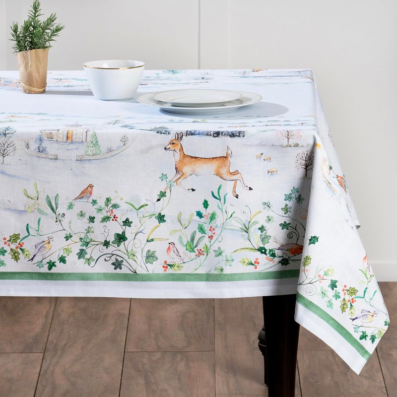 Maison d' Hermine Table Cloth Square Table 100% Cotton 54 x 54 Inches Fall Tablecloth Reusable Everyday Use for Thanksgiving Christmas Decorations Dining Farmhouse Party (Snowy World)