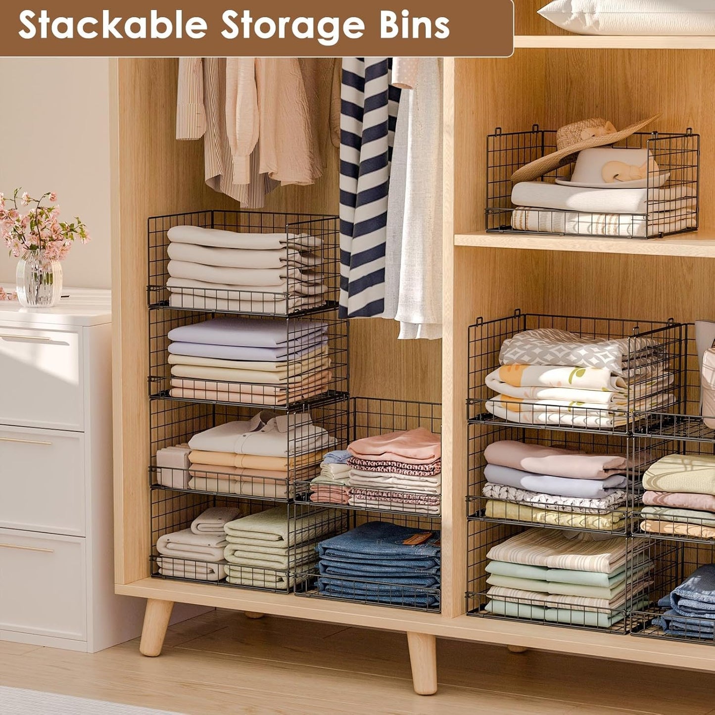 Yociyoga 4-Tier Closet Organizer - Stackable Storage Shelves & Foldable Bins | Black