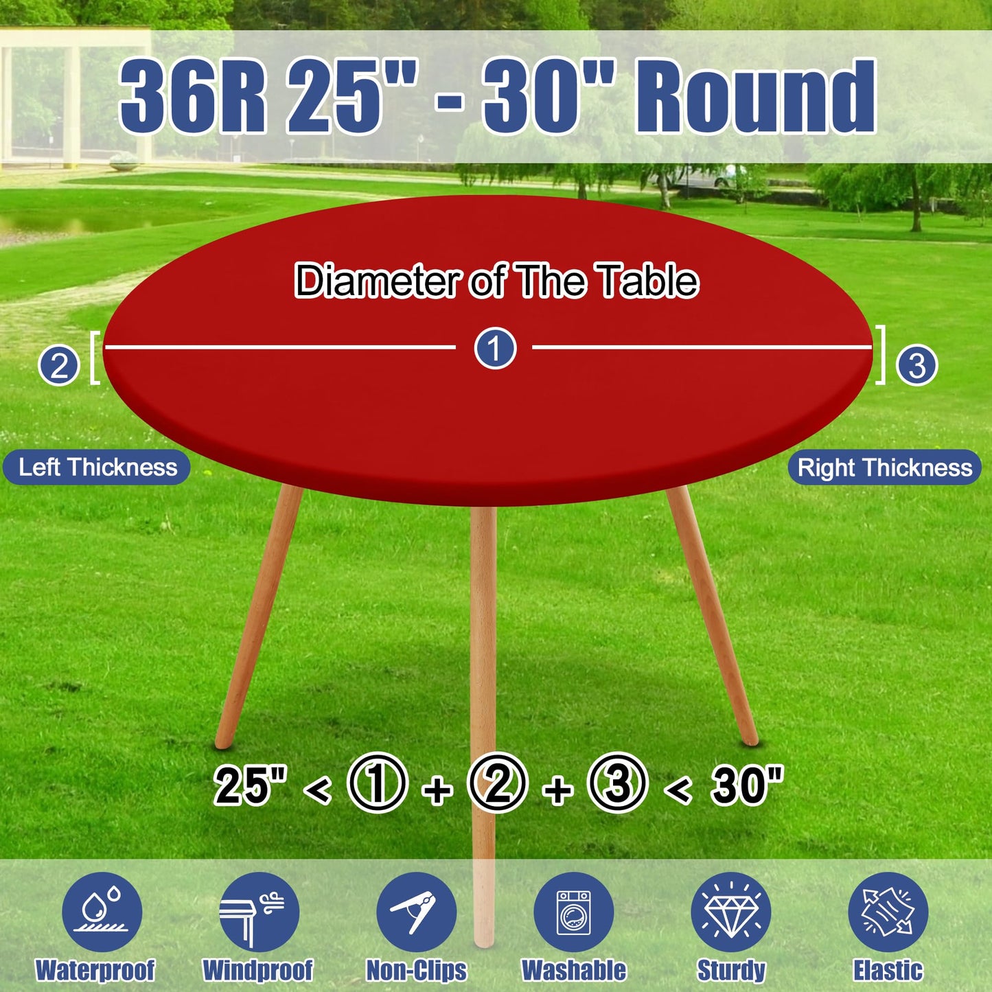 Moosfor Round Spandex Tablecloth, Elastic Fitted Waterproof Tablecloths for 25"-30" Tables, Stretch Washable Picnic Table Cover for Camping, Dining, Indoor and Outdoor, Red