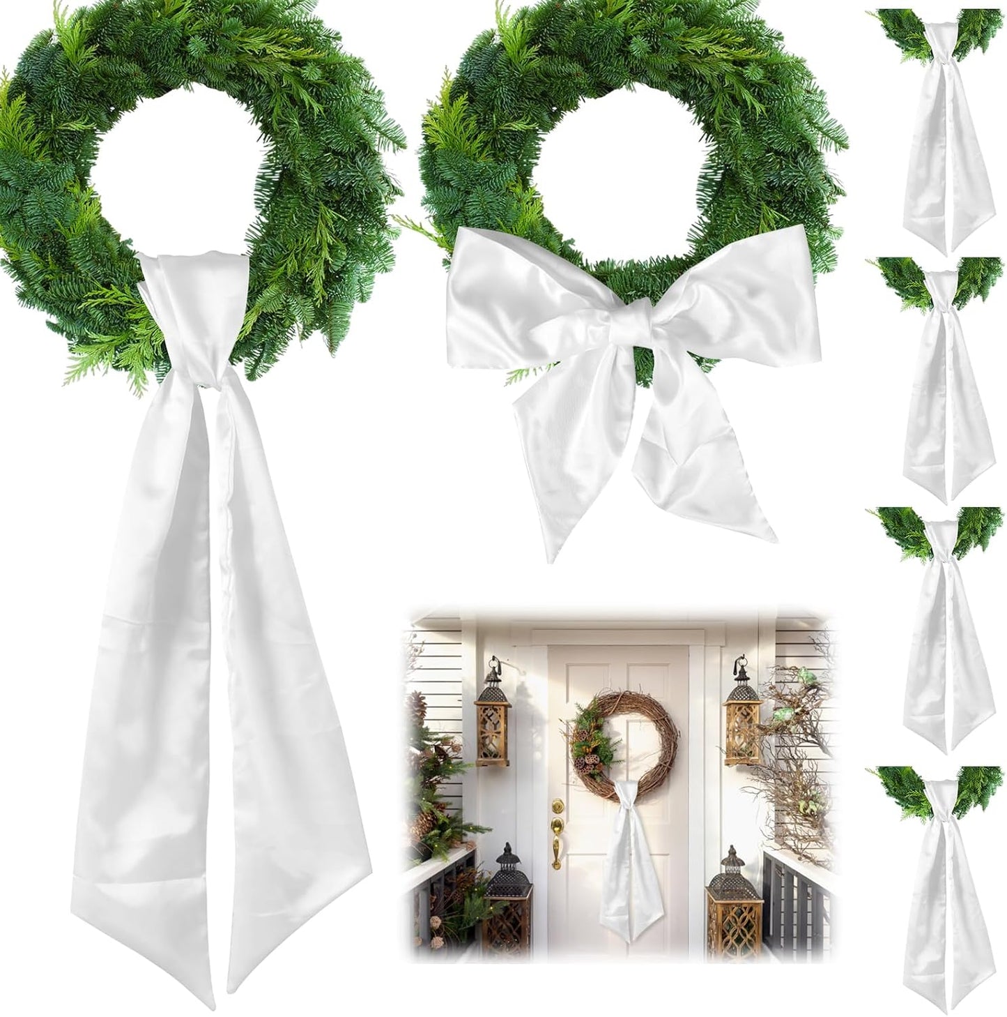 Skiennix 6Pcs White Wreath Sash - Blank Embroidery Door Hanger for Christmas & Halloween | 5x55in