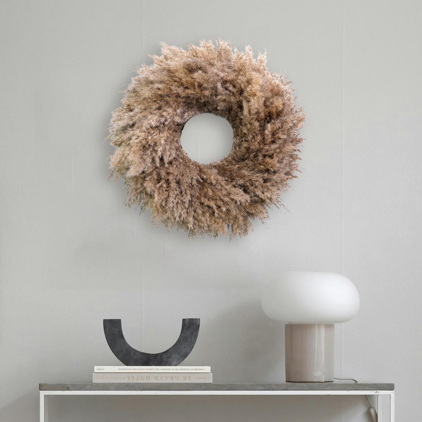 Natural Pampas Grass Wreath, 20'' Real Pampas Wreath for Front Door, Boho Wall Decor, Farmhouse Style, DIY Wreath Arrangement, Feather Wall Decor