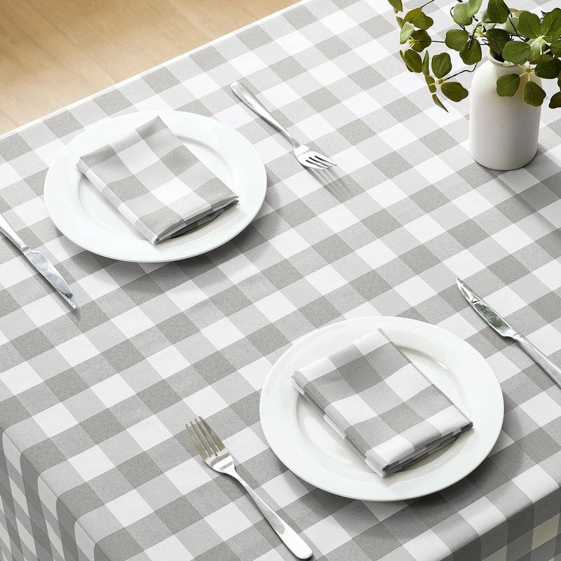 Veblandy Checkered Tablecloth Rectangle Waterproof Gingham Table Cloth Washable Buffalo Plaid Table Cover Wrinkle Free for Kitchen, Dining and Outdoor Picnic, 52 x 70 Inch, Light Grey and White