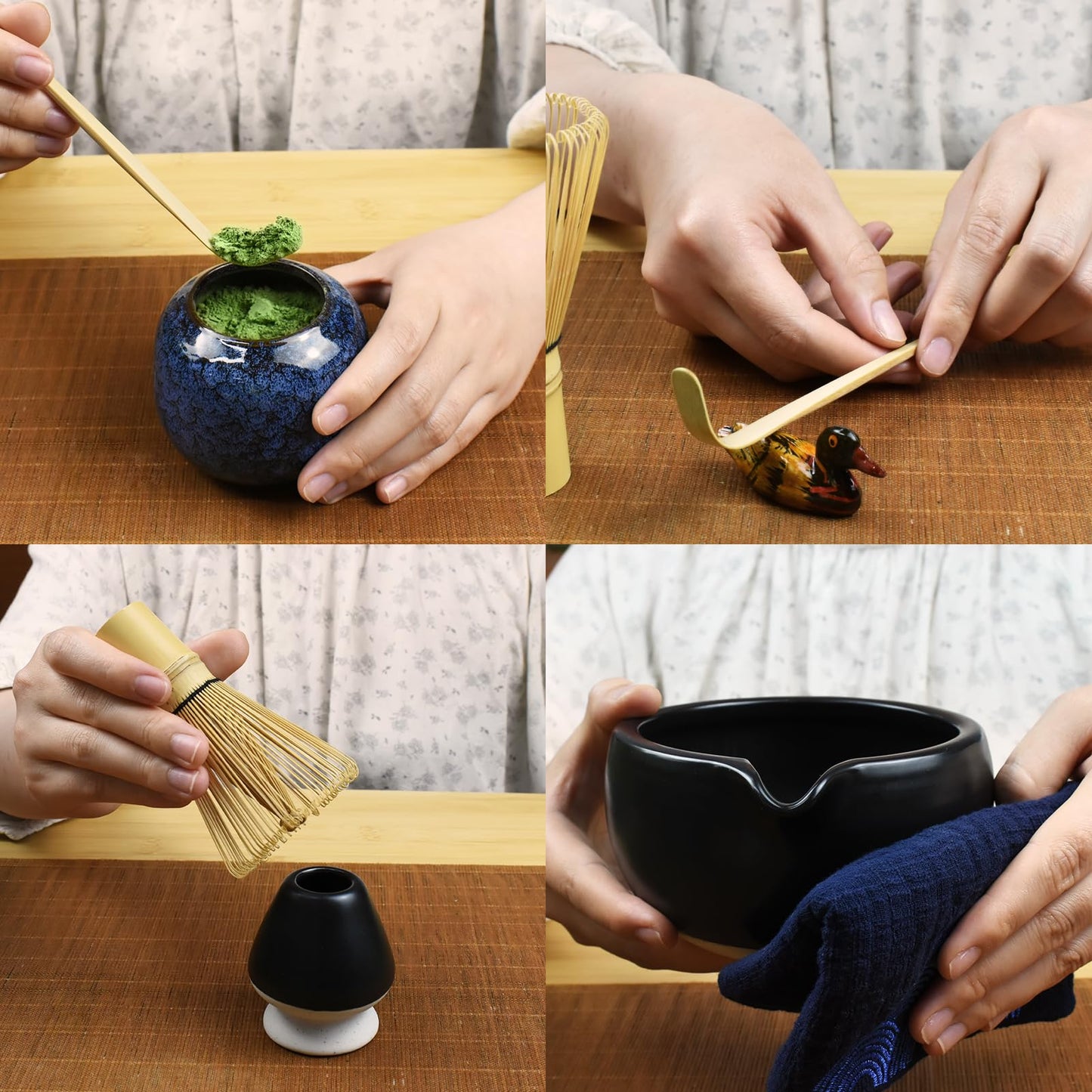 Artcome 7 Pcs Complete Matcha Tea Ceremony Kit for Tea Ceremony, Bowl with Pouring Spout, Whisk, Tea Scoop, Matcha Powder Strainer, Matcha Tea Set For Making Usucha, Koicha and Matcha Latte (Black)