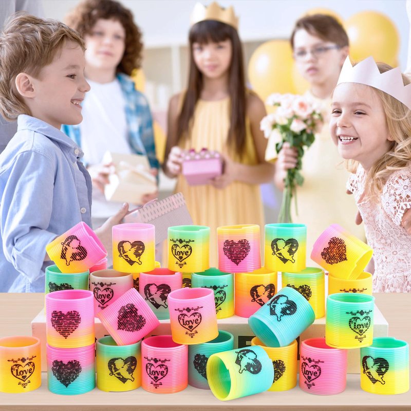 CLEVERZONE 36 Packs Spring Rainbow Magic Fidget Stress Coil Mini Springs Bulk Toys Valentine's Day Wedding Party Favor Goodie Bag Stuffers For Kids Boys Girls (Love)