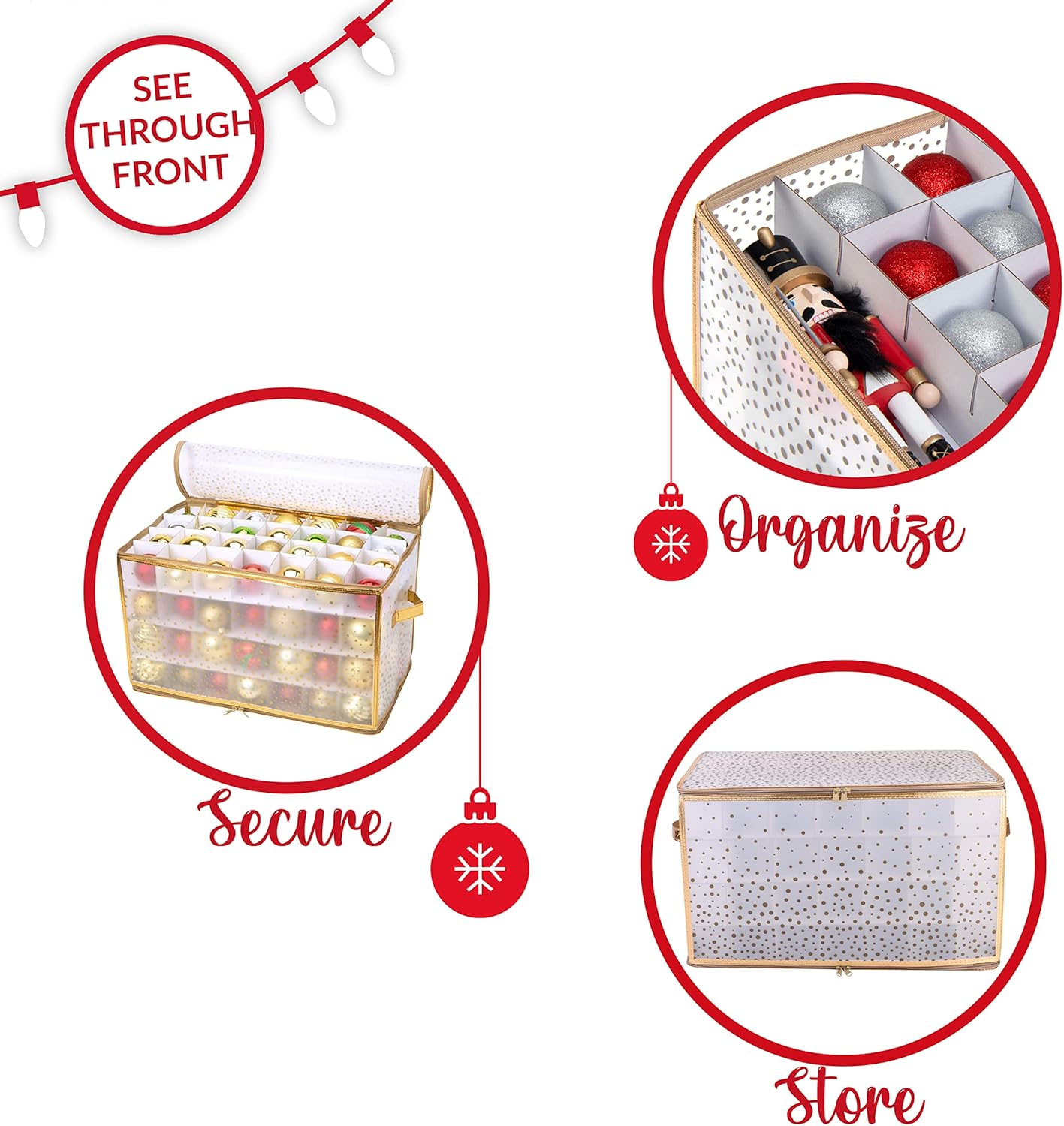 Ornament Storage Organizer for 112 Ornaments | Zipper Closure | Space-Saving Red Design