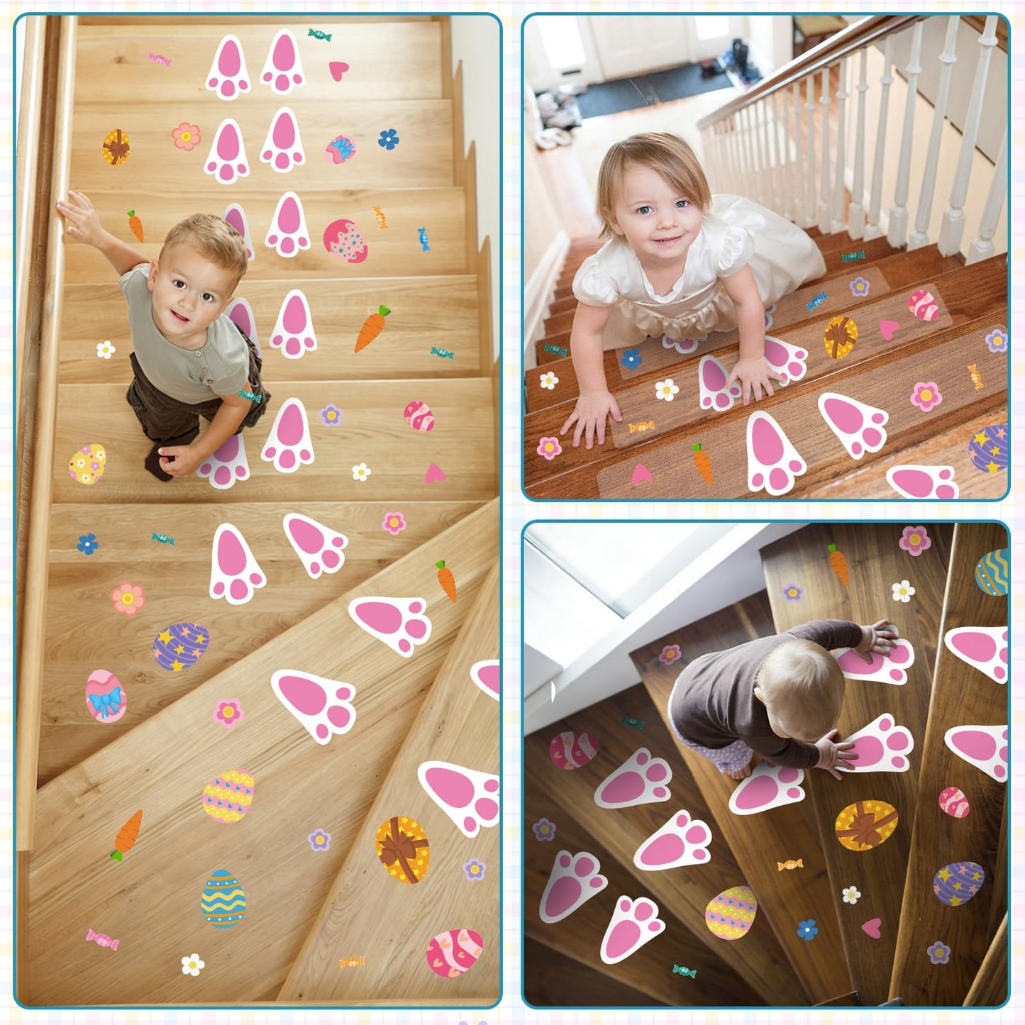 GULWAT 299 PCS Easter Bunny Footprints Stickers for Floor, Cute Rabbit Footprints for Easter Hunting Games Bunny Paw Prints Floor Decals Clings Flower Carrot Holiday Party Home Wall Window Decorations