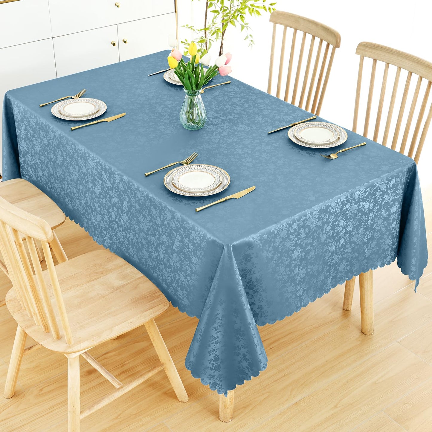 Smiry Rectangle Table Cloth, Waterproof Heavy Duty Vinyl Tablecloths, Wipeable Washable Table Cover for Kitchen and Dining Room (Stone Blue, 70" X 108")
