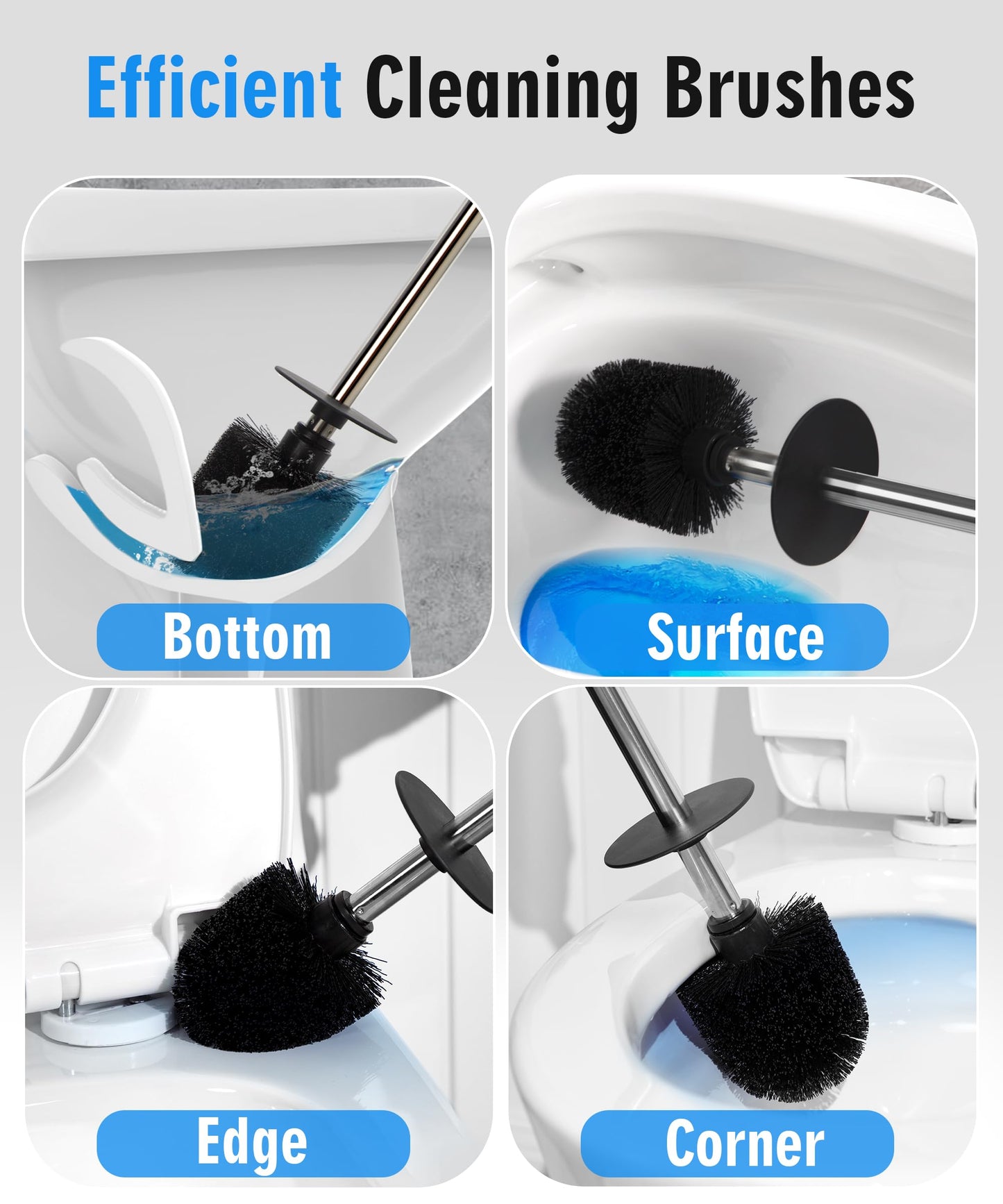 Viosuniu Ceramic Toilet Brush & Holder Set - Freestanding Deep-Cleaning Toilet Bowl Cleaner Brush, Stainless Steel Handle, Small & Sturdy for Storage, Easy to Clean, Non-Scratching, Rust-proof (Set/2)