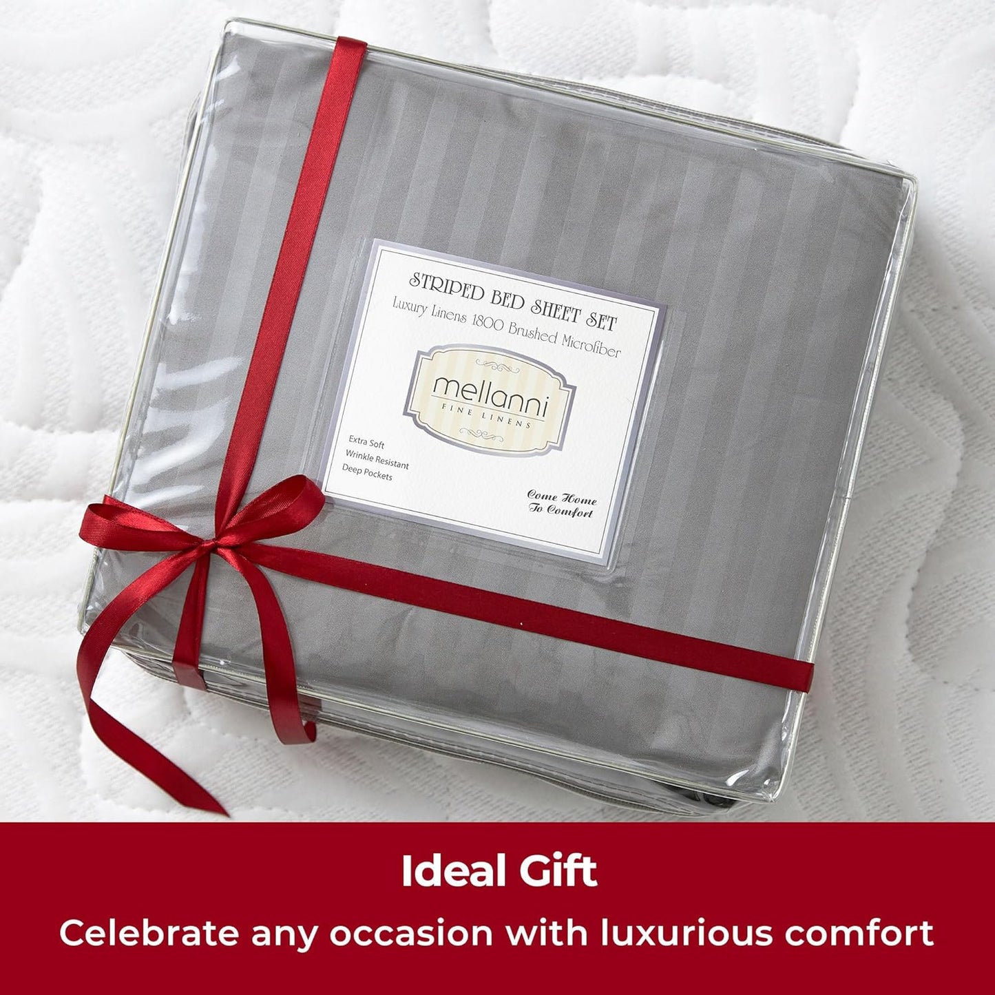 Mellanni King Sheets Set - 4 PC Luxury Bedding Collection - Extra Soft, Cooling & Wrinkle Resistant | Striped Gray/Silver