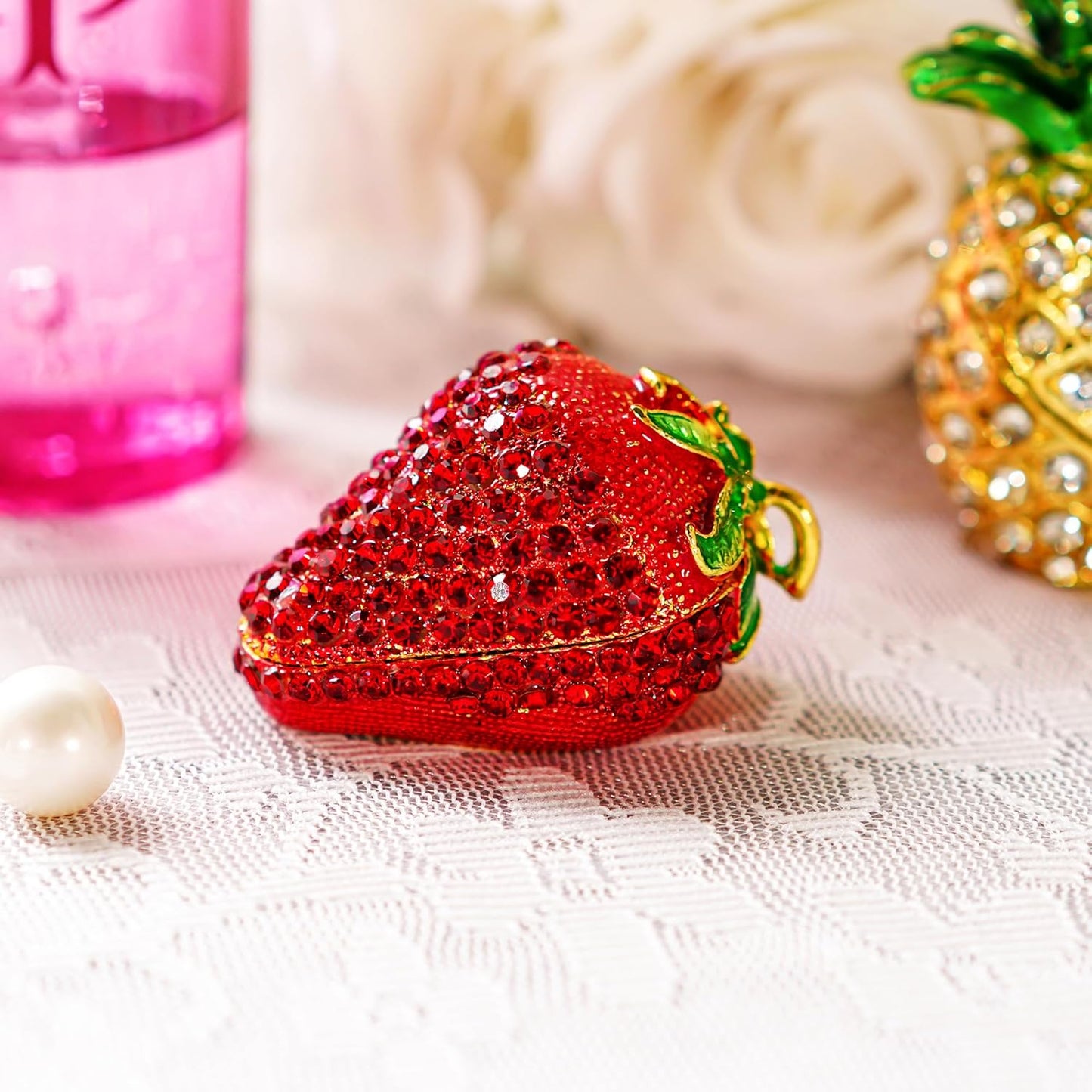 Handmade Red Strawberry Hinged Trinket Box for Girls & Women - Unique Decor