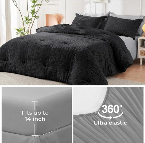 HYMOKEGE Twin XL Comforter Set - All Season Luxury 5-Piece Bedding Set in Black & Light Grey